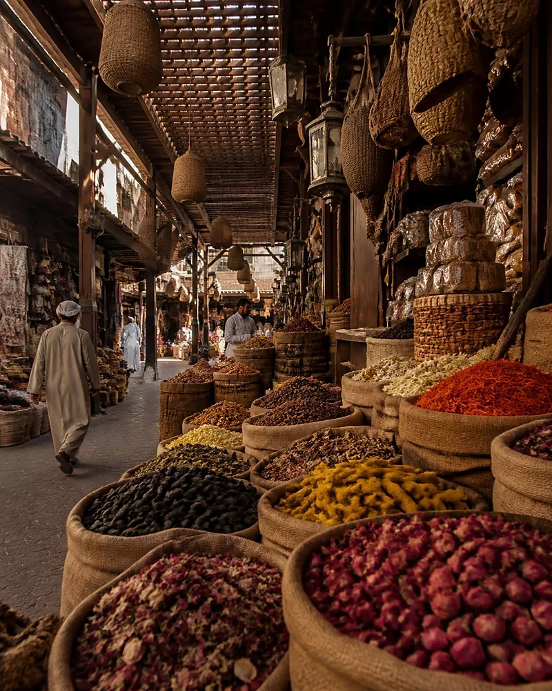 Spice sacks in a traditional souk