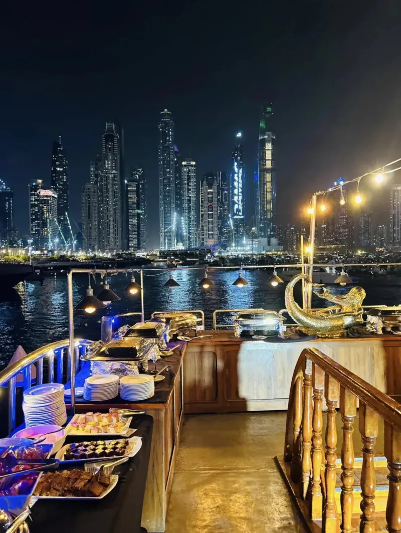 Buffet on board a dhow cruise in Dubai Marina