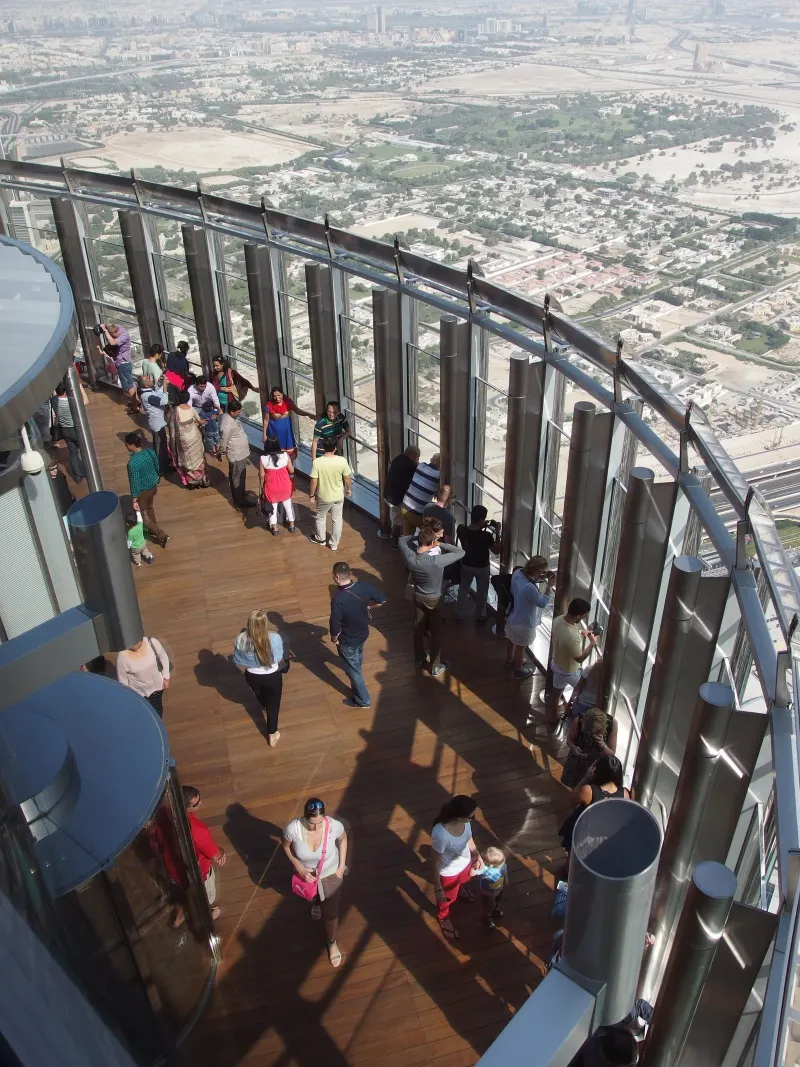 Visitors on the level 124 observation deck of the Burj Khalifa