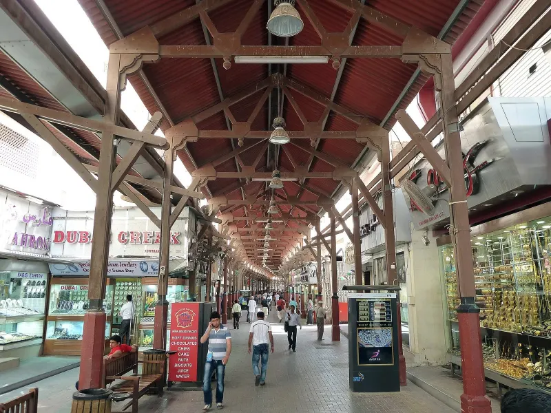 Covered lane of jewellery shops in the Dubai Gold Souk