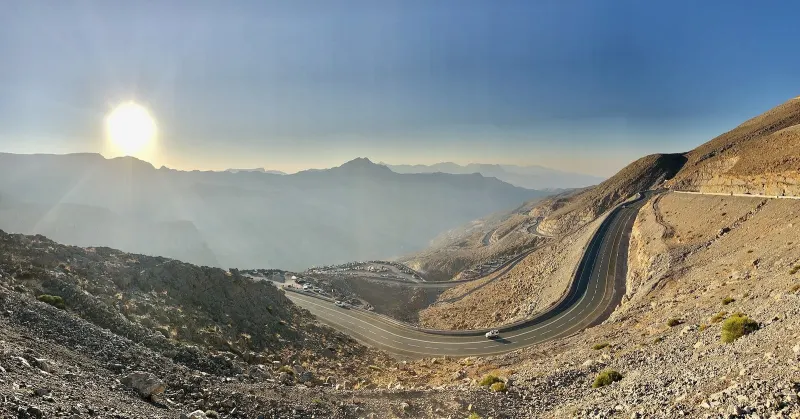 Mountain road on Jebel Jais, Ras Al Khaimah, at sunrise