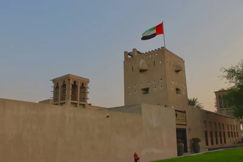 Wind towers and watchtower of the Al Shindagha Museum, Dubai Creek
