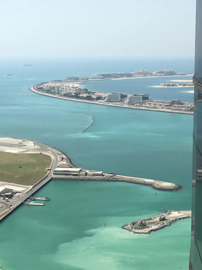 Skydivers' landing area by Dubai Marina and the Palm Jumeirah from above