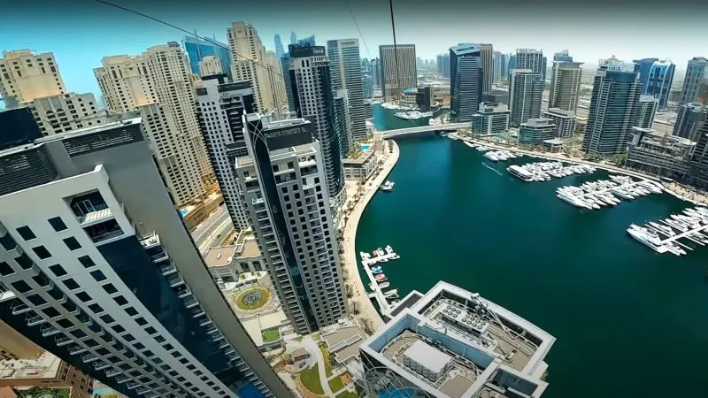 Dubai Marina from above, seen from the XLine zipline