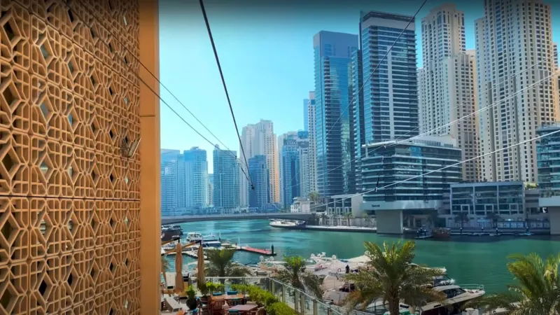 XLine zipline cables stretching over Dubai Marina