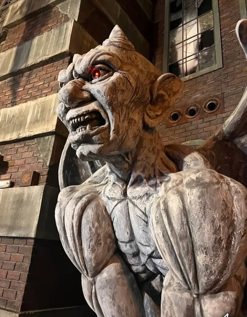 Gargoyle sculpture on a themed façade at IMG Worlds of Adventure