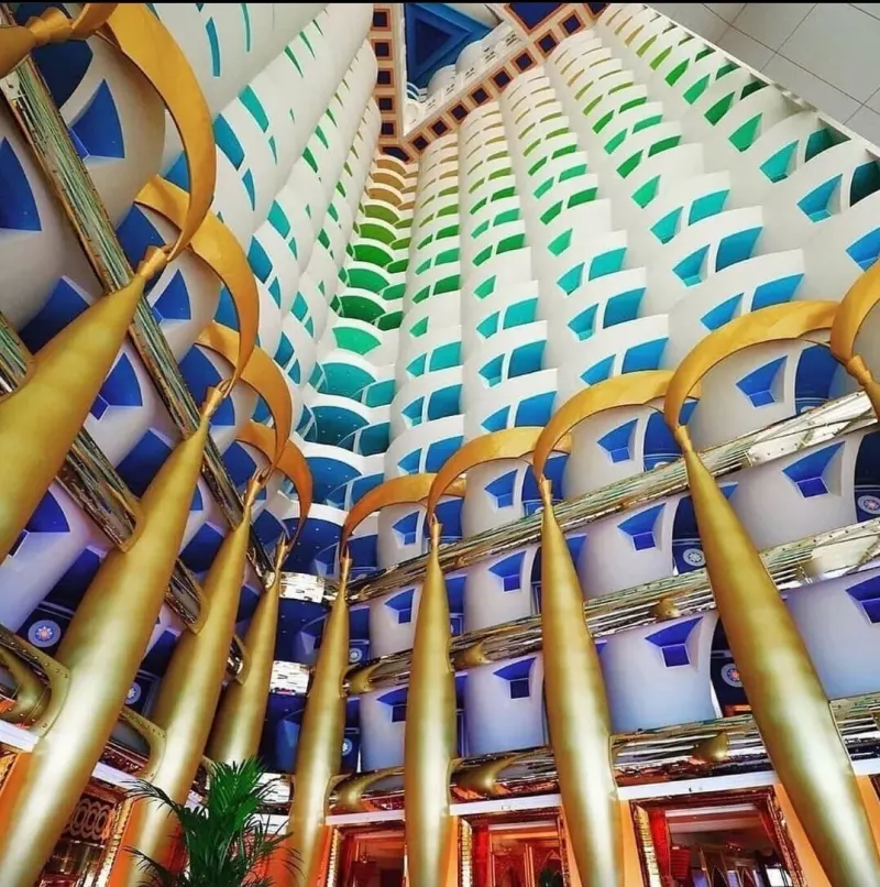 Colourful balconies of the Burj Al Arab atrium