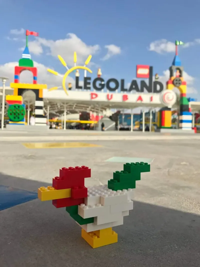 LEGOLAND Dubai entrance with a LEGO bird model
